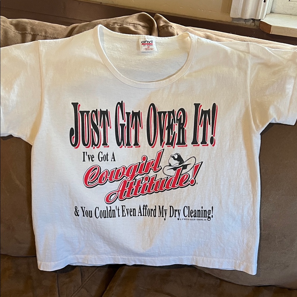 Cowgirl White 'Just Git Over It'  women’s crop T-Shirt
